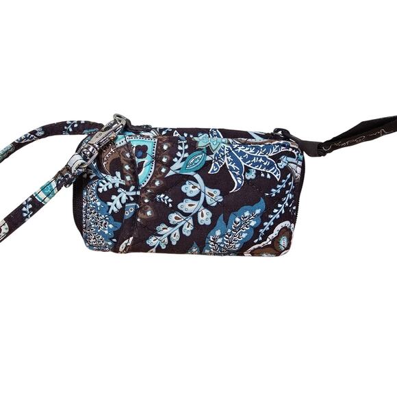 Vera Bradley All in One Wristlet Wallet Zip Java Blue Turquoise Brown - Picture 2 of 6